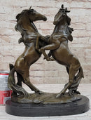 Dueling Stallion Horses Hot Cast Bronze Sculpture Statue Decor Original Art on Marble Base