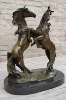 Dueling Stallion Horses Hot Cast Bronze Sculpture Statue Decor Original Art on Marble Base