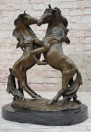 Dueling Stallion Horses Hot Cast Bronze Sculpture Statue Decor Original Art on Marble Base