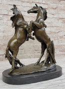 Dueling Stallion Horses Hot Cast Bronze Sculpture Statue Decor Original Art on Marble Base