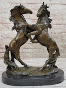 Dueling Stallion Horses Hot Cast Bronze Sculpture Statue Decor Original Art on Marble Base
