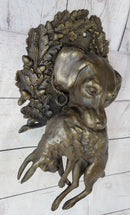 Hanging Wall Mounted Bronze Sculpture of Retriever Dog with Rabbit in Mouth 12" x 17"