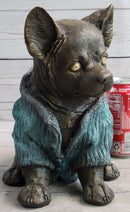 Chihuahua Puppy Dog Wearing Blue Sweater Bronze Metal Figurine Sculpture Decor