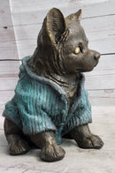Chihuahua Puppy Dog Wearing Blue Sweater Bronze Metal Figurine Sculpture Decor