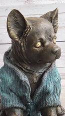 Chihuahua Puppy Dog Wearing Blue Sweater Bronze Metal Figurine Sculpture Decor