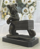 English Bulldog Pushing Wheelbarrow Bronze Planter Dish Sculpture Figure 12" x 12"
