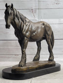 Clydesdale Horse Pony Bronze Metal Sculpture Statue Figure Decor on Marble Base
