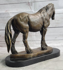 Clydesdale Horse Pony Bronze Metal Sculpture Statue Figure Decor on Marble Base