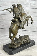 Western Cowboy Firing Rifle from Horseback Bronze Statue Sculpture Original Art 14" x 12"