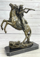 Western Cowboy Firing Rifle from Horseback Bronze Statue Sculpture Original Art 14" x 12"