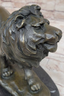 Signed African Male Lion King of Jungle on Prowl Bronze Sculpture Art Deco Decor