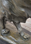 Signed African Male Lion King of Jungle on Prowl Bronze Sculpture Art Deco Decor