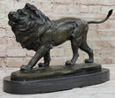 Signed African Male Lion King of Jungle on Prowl Bronze Sculpture Art Deco Decor