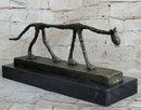 Abstract Cat Bronze Statue Sculpture by Alberto Giacometti Marble Base 6" x 15"