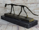 Abstract Cat Bronze Statue Sculpture by Alberto Giacometti Marble Base 6" x 15"