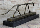 Abstract Cat Bronze Statue Sculpture by Alberto Giacometti Marble Base 6" x 15"