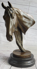 Horse Head Bust Equestrian Bronze Sculpture Statue Figure Decor on Marble Base Signed 13" x 9"