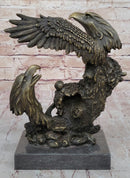 Eagles & Bear Hunting Fish Original Bronze Sculpture Statue Art by Milo on Marble Base