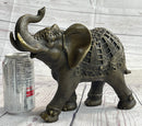 Indian Elephant Bronze Metal Figurine Sculpture Decor Signed Original 8.5" x 12"