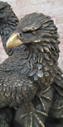 Two Juvenile American Bald Eagles Bronze Metal Statue Sculpture on Marble Base