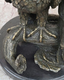 Two Juvenile American Bald Eagles Bronze Metal Statue Sculpture on Marble Base