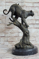 Puma Cougar Mountain Lion on Tree Branch Bronze Statue Sculpture Figurine Decor