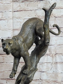 Puma Cougar Mountain Lion on Tree Branch Bronze Statue Sculpture Figurine Decor