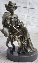 Signed Original Fisher Victorian Girl Holding Dog Bronze Sculpture Statue Decor