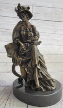 Signed Original Fisher Victorian Girl Holding Dog Bronze Sculpture Statue Decor