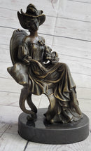 Signed Original Fisher Victorian Girl Holding Dog Bronze Sculpture Statue Decor