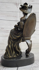 Signed Original Fisher Victorian Girl Holding Dog Bronze Sculpture Statue Decor