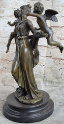 Handmade Elegant Female Nude Cherub Child Mother & Angel Bronze Marble Statue