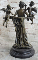 Handmade Elegant Female Nude Cherub Child Mother & Angel Bronze Marble Statue