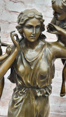 Signed Moreau Young Lady With Two Angels Bronze Sculpture Statue Figurine Decor