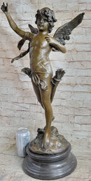 Signed Moreau Large Angel Cupid Love Bronze Sculpture Romance Sculpture Figure