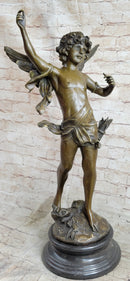 Signed Moreau Large Angel Cupid Love Bronze Sculpture Romance Sculpture Figure