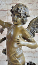 Signed Moreau Large Angel Cupid Love Bronze Sculpture Romance Sculpture Figure