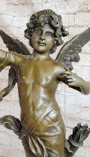 Signed Moreau Large Angel Cupid Love Bronze Sculpture Romance Sculpture Figure
