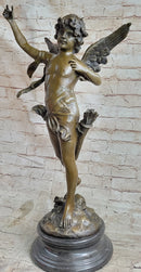 Signed Moreau Large Angel Cupid Love Bronze Sculpture Romance Sculpture Figure