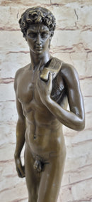 Michelangelo's David Bronze Minature Replica Statue Sculpture Figure 18" x 5"