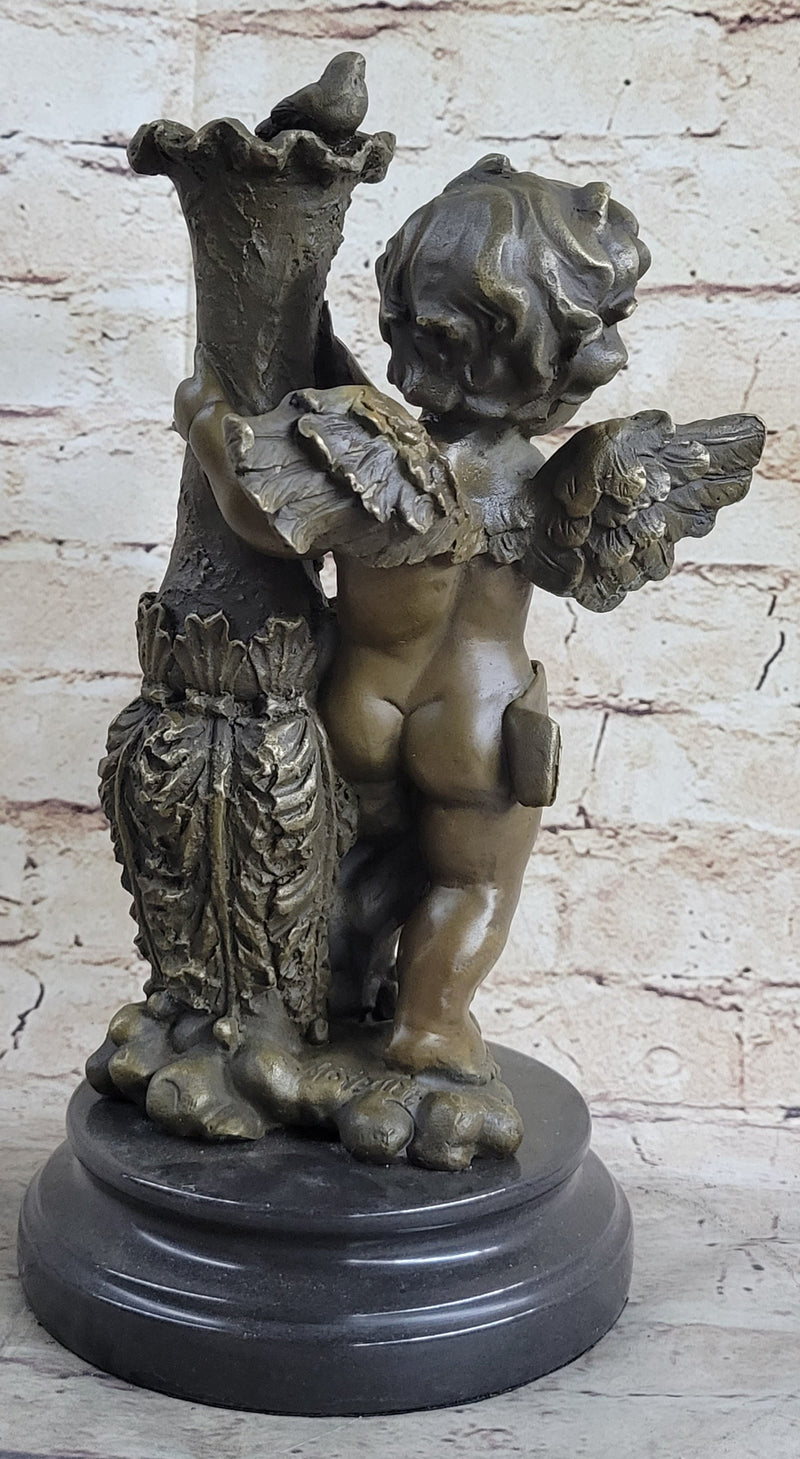 12'' AUGUSTE MOREAU CHERUB ANGEL BRONZE SCULPTURE STATUE DECORATION