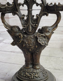 Two Headed Elephant Candle Holder Bronze Sculpture Marble Base Figurine Statue