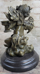 SIGNED BRONZE STATUE SCULPTURE DESK ANGEL CANDLEHOLDER FIGURINE ART DECO FIGURE