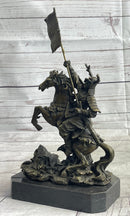 Japanese Samurai Warrior on Horseback w/ Battle Flag Bronze Sculpture Statue by Kamiko