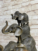 Stacked 3 Lucky Elephants Bronze Metal Statue Sculpture Figurine 12" x 12"