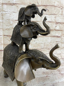 Stacked 3 Lucky Elephants Bronze Metal Statue Sculpture Figurine 12" x 12"
