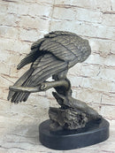 Signed Barye American Eagle On A Tree Branch Bronze Marble Figurine Art Figure