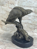Signed Barye American Eagle On A Tree Branch Bronze Marble Figurine Art Figure