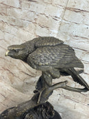 Signed Barye American Eagle On A Tree Branch Bronze Marble Figurine Art Figure