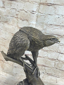 Signed Barye American Eagle On A Tree Branch Bronze Marble Figurine Art Figure